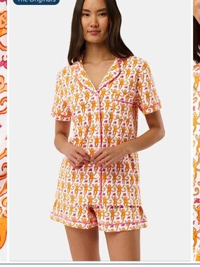 Roller Rabbit Orange & Pink Monkey-Print Short Pajama Set
